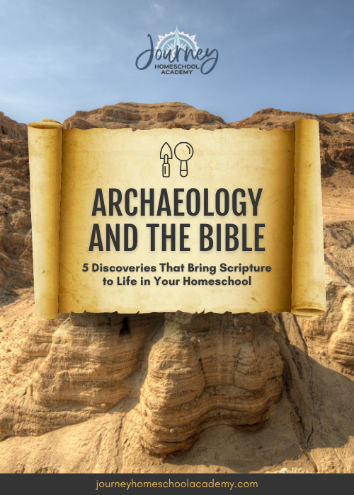 Ancient stone archway with the Equipped! Bible course logo from Journey Homeschool Academy, highlighting tools for exploring Scripture.