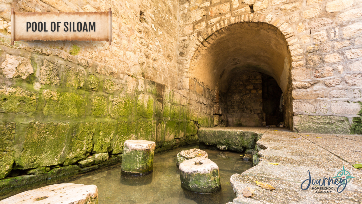 Photo of the Pool of Siloam in Jerusalem’s City of David, where Jesus healed the blind man, showing ancient stone and water channels.