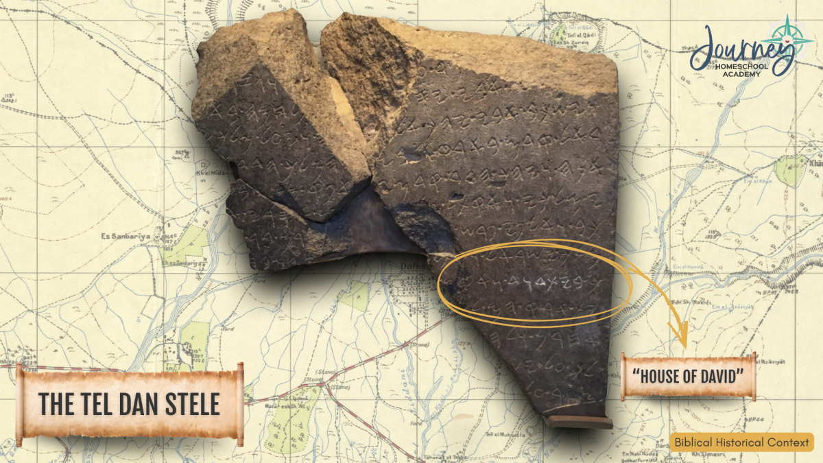 The Tel Dan Stele inscription referencing the “House of David,” historical evidence of King David’s biblical dynasty.